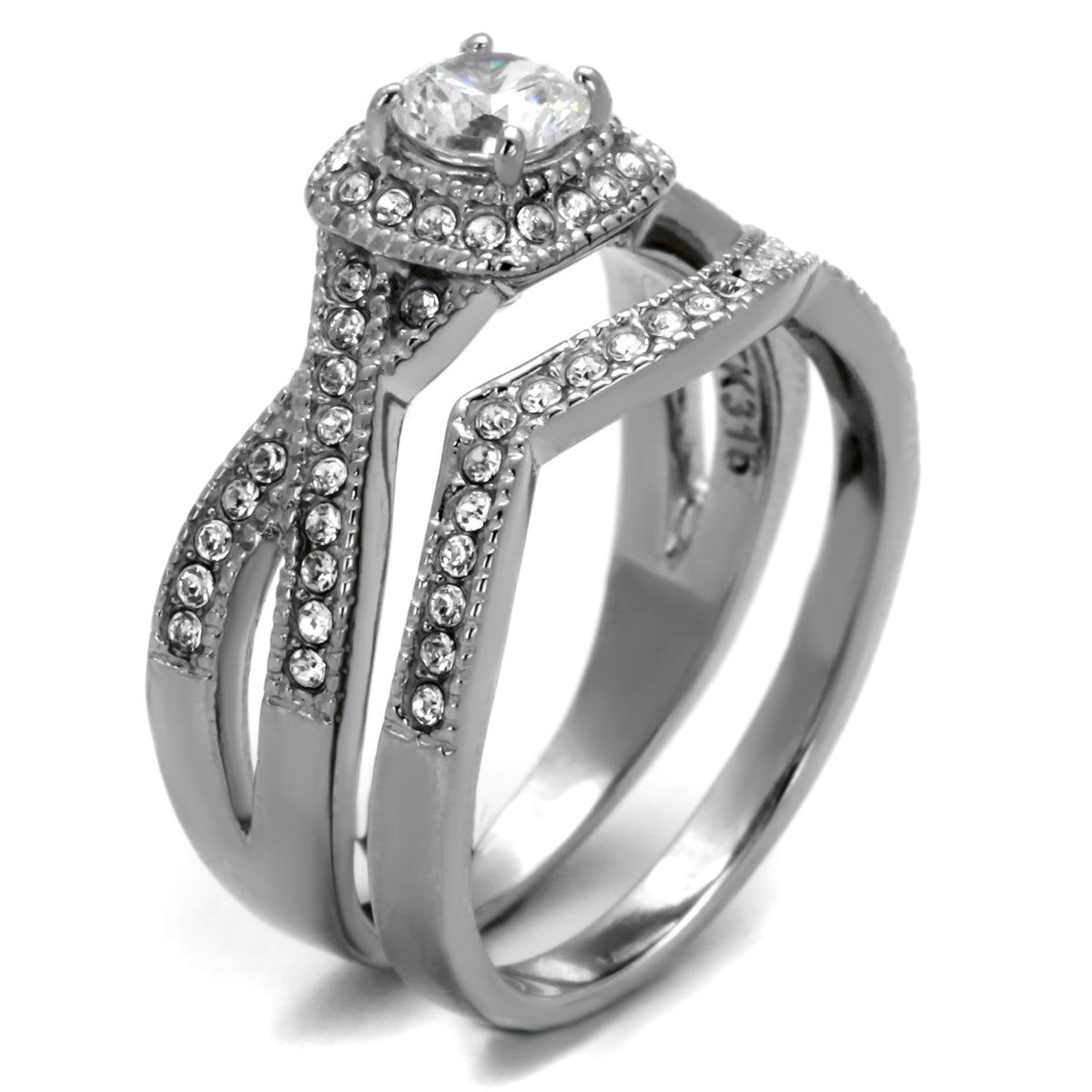 TK2296 - High polished (no plating) Stainless Steel Ring with AAA Grade CZ  in Clear-3
