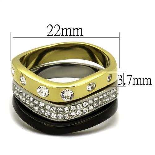 TK2299 - IP Gold+ IP Black (Ion Plating) Stainless Steel Ring with Top Grade Crystal  in Clear-1