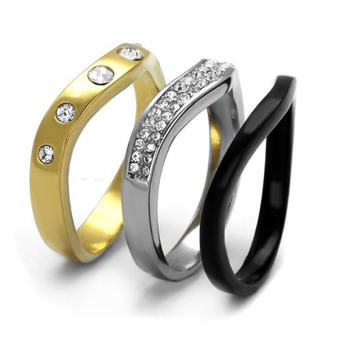 TK2299 - IP Gold+ IP Black (Ion Plating) Stainless Steel Ring with Top Grade Crystal  in Clear-3