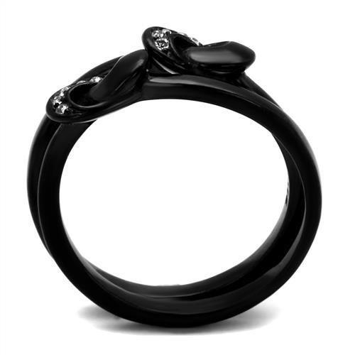 TK2300 - IP Black(Ion Plating) Stainless Steel Ring with Top Grade Crystal  in Clear-2
