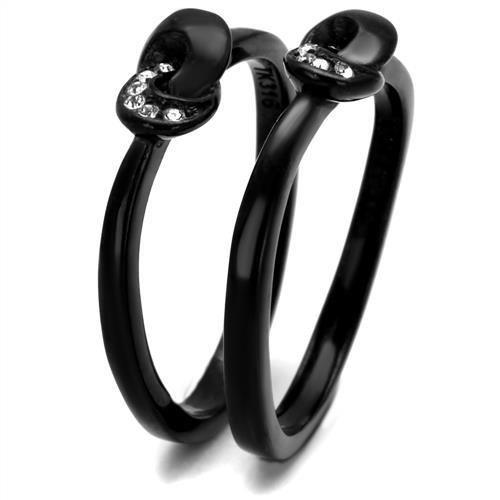 TK2300 - IP Black(Ion Plating) Stainless Steel Ring with Top Grade Crystal  in Clear-3