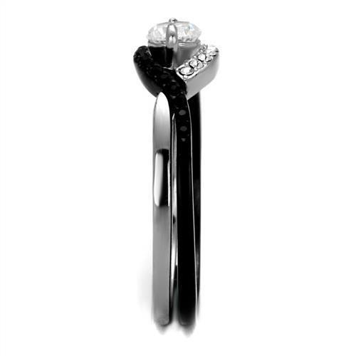 TK2301 - Two-Tone IP Black (Ion Plating) Stainless Steel Ring with AAA Grade CZ  in Clear-3