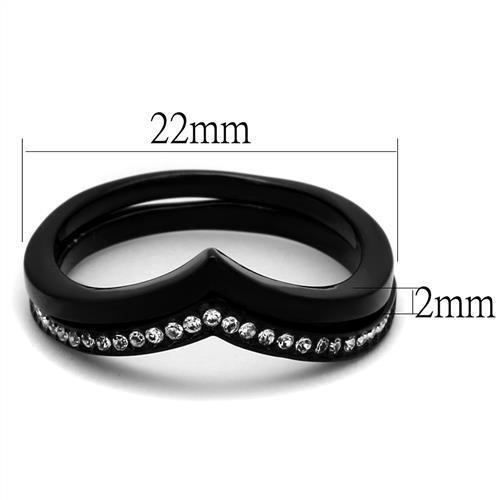 TK2302 - IP Black(Ion Plating) Stainless Steel Ring with Top Grade Crystal  in Clear-1