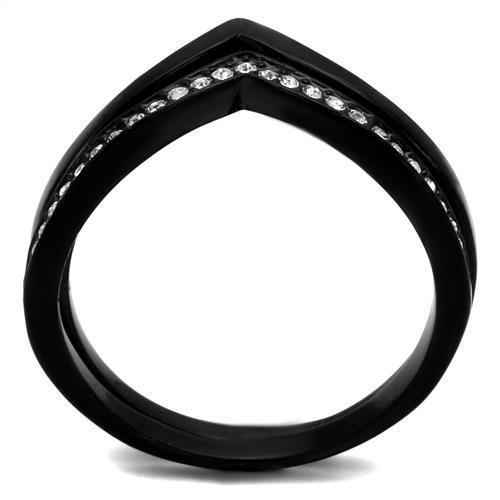 TK2302 - IP Black(Ion Plating) Stainless Steel Ring with Top Grade Crystal  in Clear-2