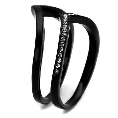 TK2302 - IP Black(Ion Plating) Stainless Steel Ring with Top Grade Crystal  in Clear-3