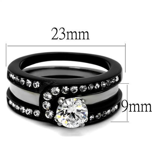 LOTK2303 - Two-Tone IP Black (Ion Plating) Stainless Steel Ring with  CZ  in Clear-1