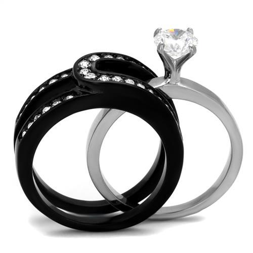 LOTK2303 - Two-Tone IP Black (Ion Plating) Stainless Steel Ring with  CZ  in Clear-2