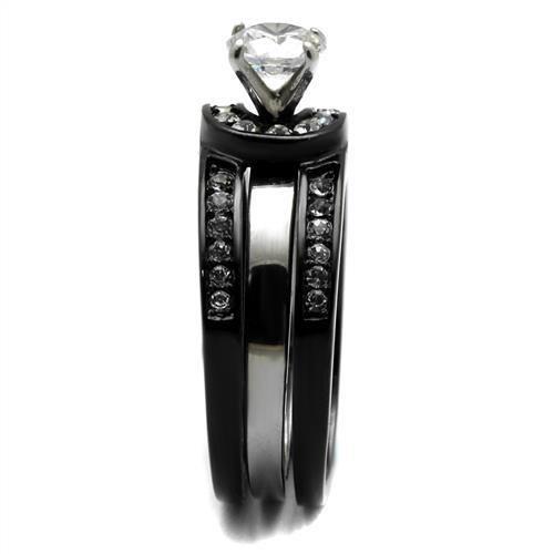 LOTK2303 - Two-Tone IP Black (Ion Plating) Stainless Steel Ring with  CZ  in Clear-3