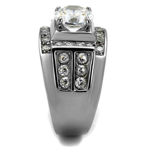 TK2305 - High polished (no plating) Stainless Steel Ring with AAA Grade CZ  in Clear-3
