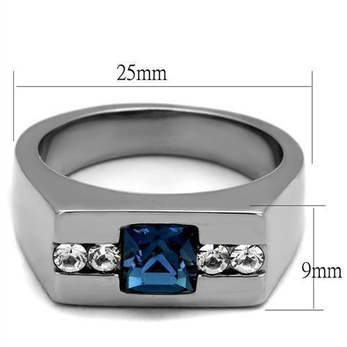 TK2307 - High polished (no plating) Stainless Steel Ring with Top Grade Crystal  in Aquamarine-4