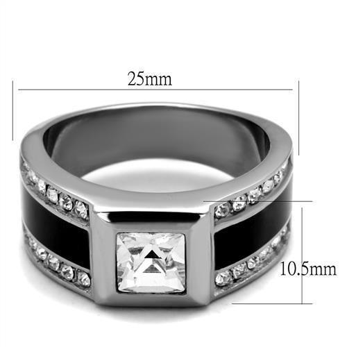 TK2308 - High polished (no plating) Stainless Steel Ring with Top Grade Crystal  in Clear-1