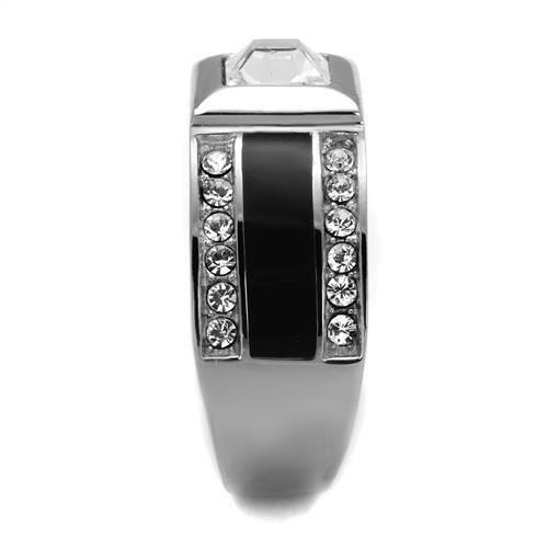 TK2308 - High polished (no plating) Stainless Steel Ring with Top Grade Crystal  in Clear-3