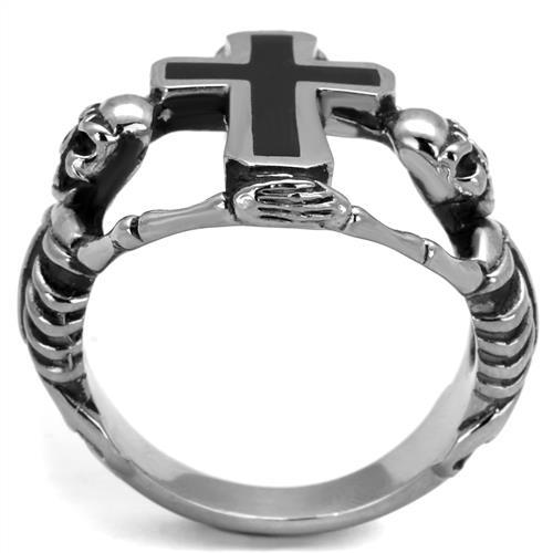 TK2313 - High polished (no plating) Stainless Steel Ring with Epoxy  in Jet-2