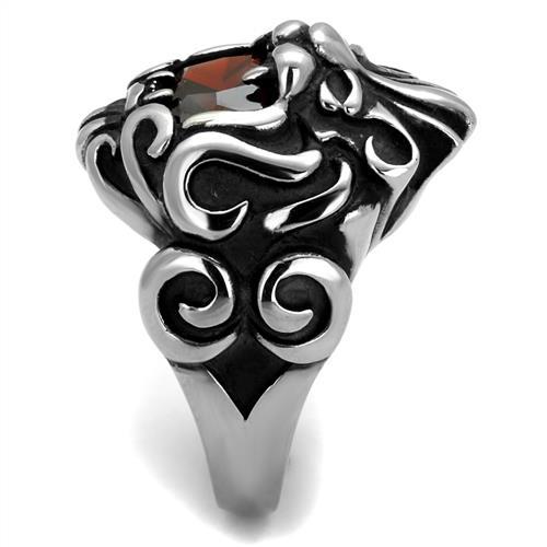 TK2339 - High polished (no plating) Stainless Steel Ring with AAA Grade CZ  in Garnet-3
