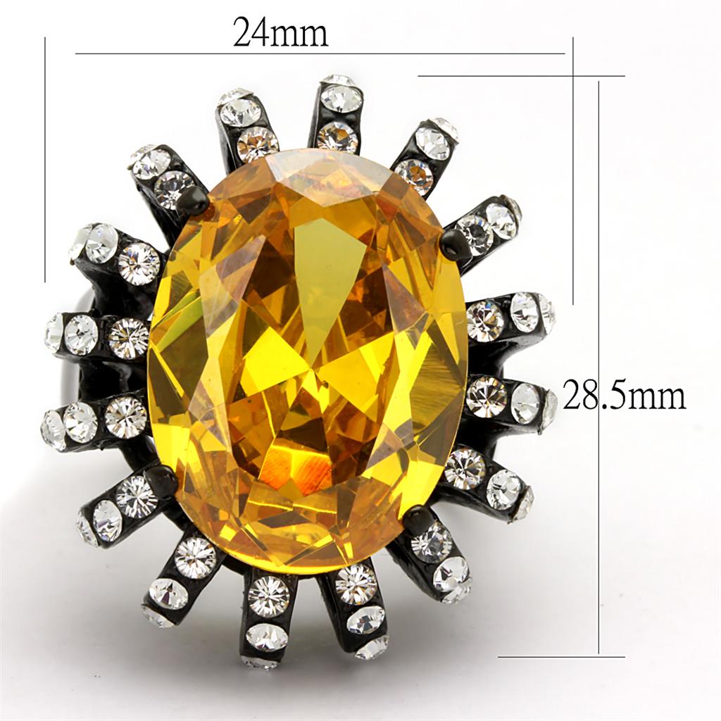 TK2346 - IP Black(Ion Plating) Stainless Steel Ring with AAA Grade CZ  in Topaz-1