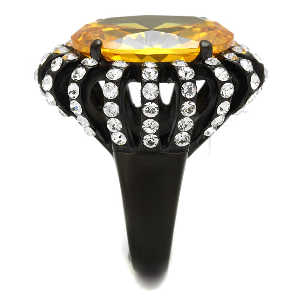 TK2346 - IP Black(Ion Plating) Stainless Steel Ring with AAA Grade CZ  in Topaz-3