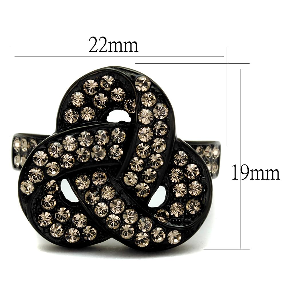 TK2347 - IP Black(Ion Plating) Stainless Steel Ring with Top Grade Crystal  in Light Smoked-1