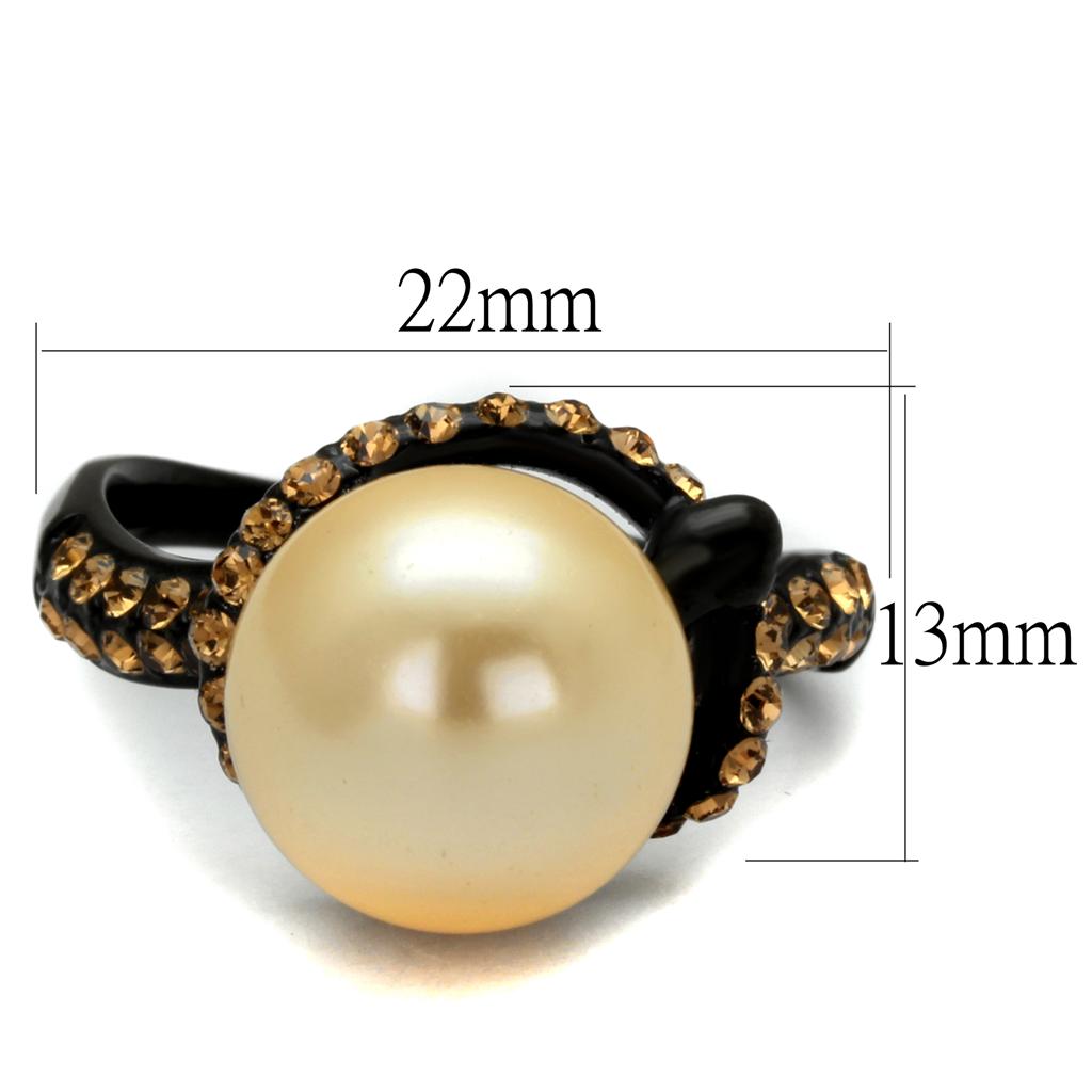 TK2349 - IP Black(Ion Plating) Stainless Steel Ring with Synthetic Pearl in Topaz-1