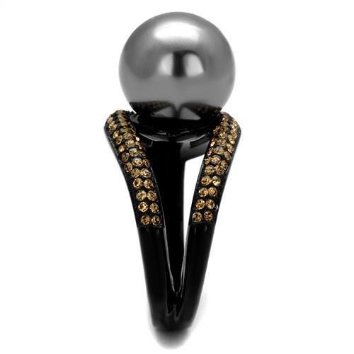 TK2350 - IP Black(Ion Plating) Stainless Steel Ring with Synthetic Pearl in Gray-3