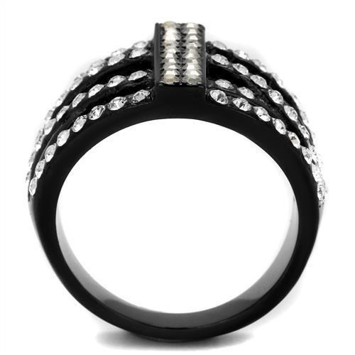 TK2354 - IP Black(Ion Plating) Stainless Steel Ring with Top Grade Crystal  in Clear-2