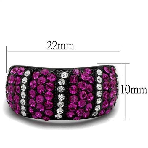 TK2356 - IP Black(Ion Plating) Stainless Steel Ring with Top Grade Crystal  in Fuchsia-1