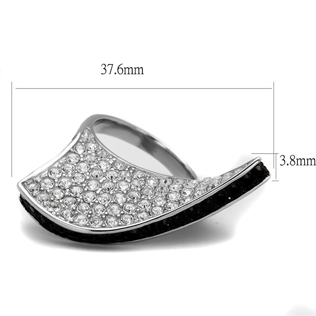 TK2361 - Two-Tone IP Black (Ion Plating) Stainless Steel Ring with Top Grade Crystal  in Jet-1