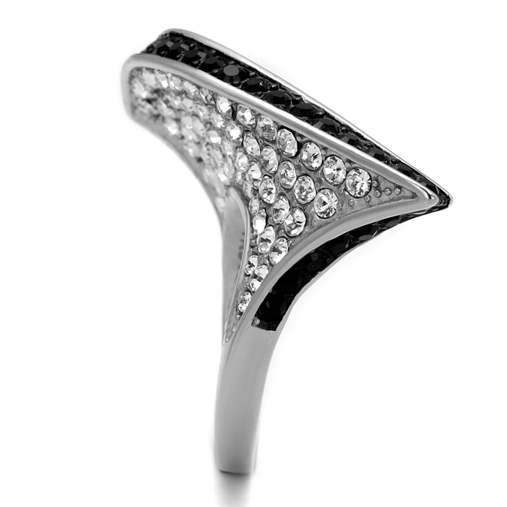 TK2361 - Two-Tone IP Black (Ion Plating) Stainless Steel Ring with Top Grade Crystal  in Jet-3