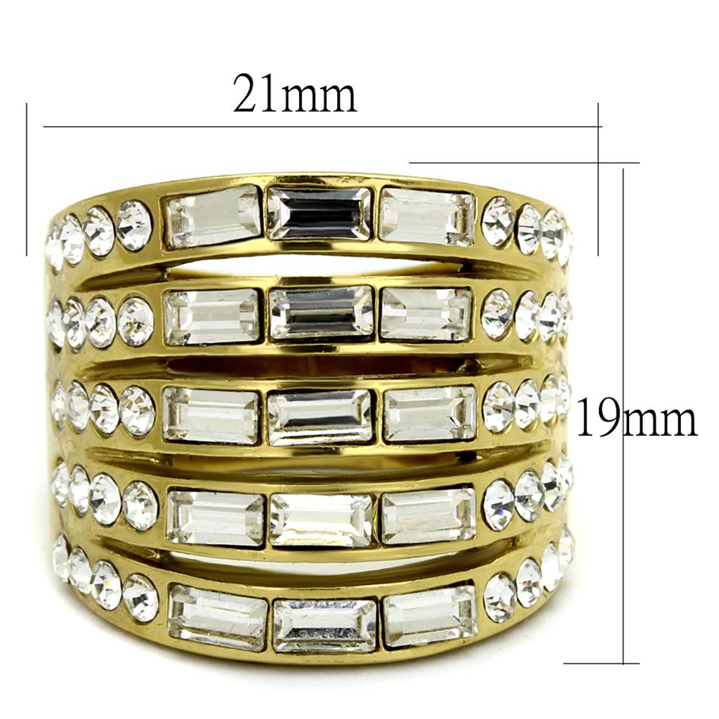 TK2362 - IP Gold(Ion Plating) Stainless Steel Ring with Top Grade Crystal  in Clear-1