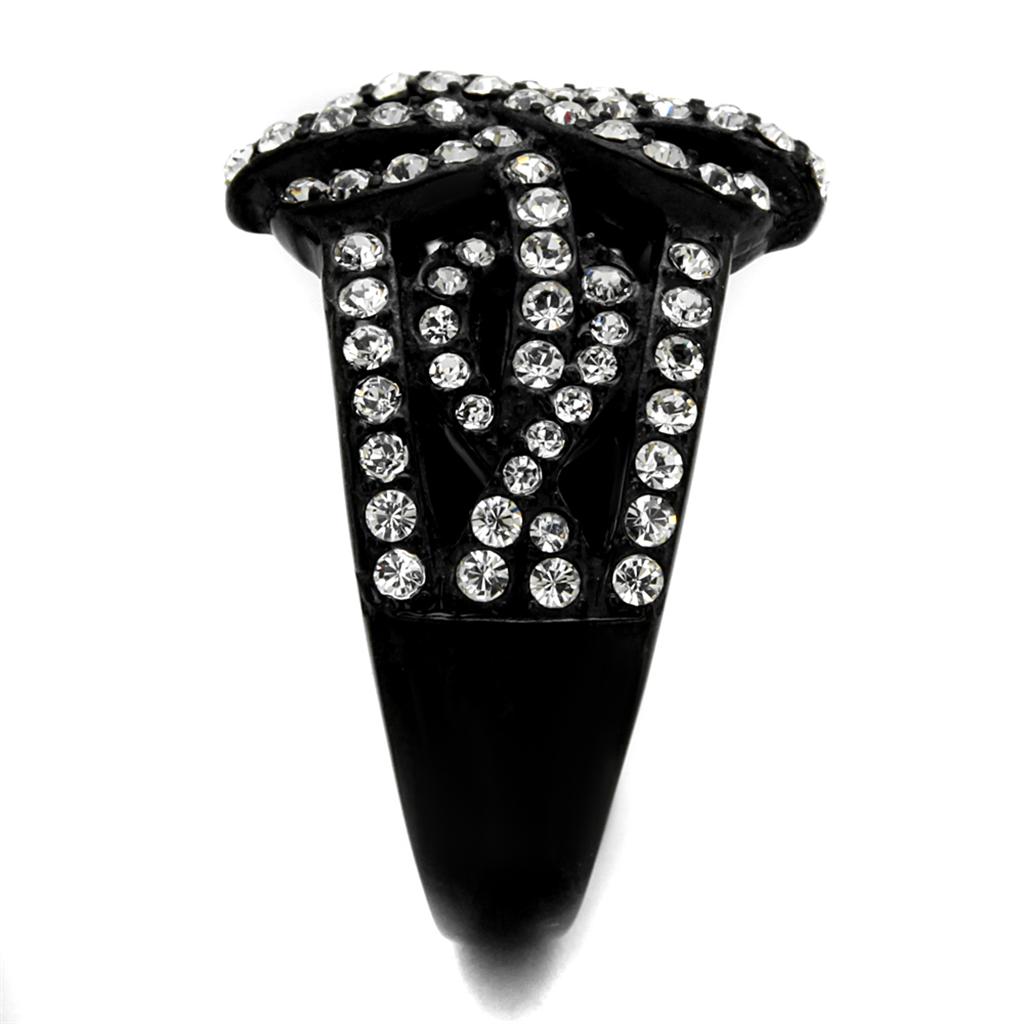 TK2363 - IP Black(Ion Plating) Stainless Steel Ring with Top Grade Crystal  in Clear-3
