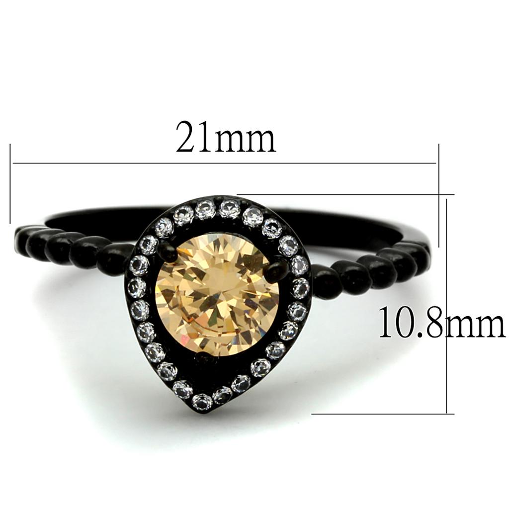 TK2365 - IP Black(Ion Plating) Stainless Steel Ring with AAA Grade CZ  in Champagne-1