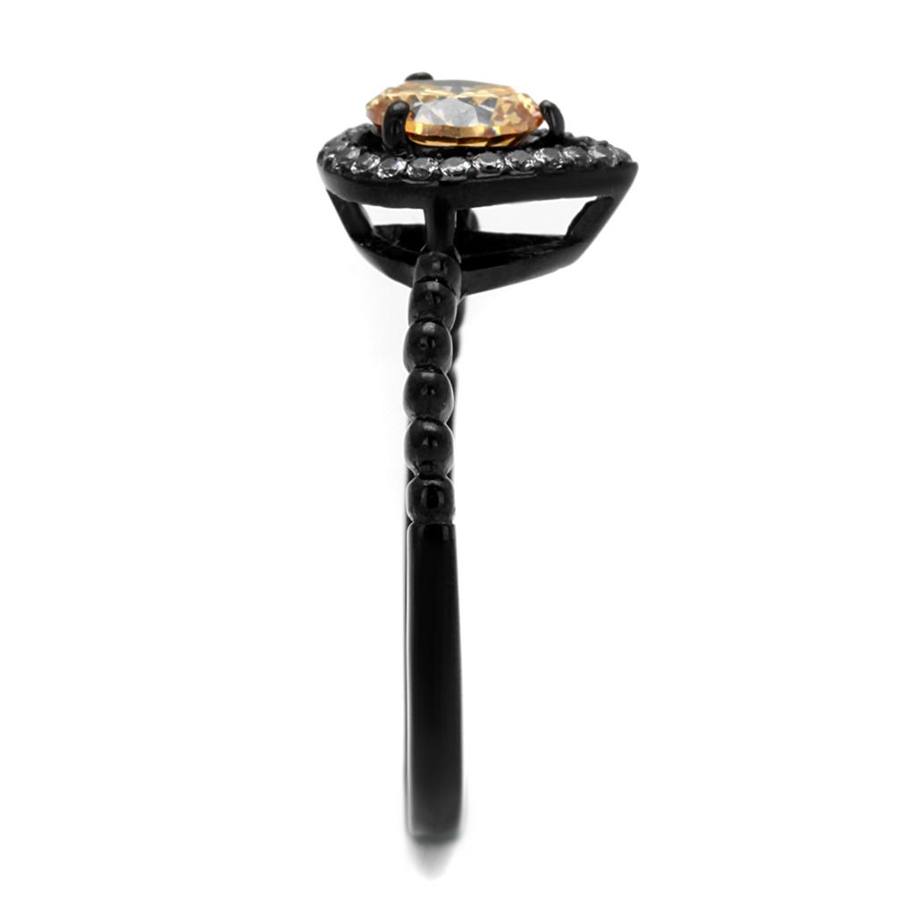 TK2365 - IP Black(Ion Plating) Stainless Steel Ring with AAA Grade CZ  in Champagne-3