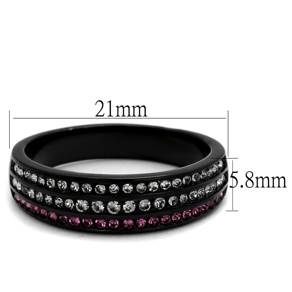 TK2366 - IP Black(Ion Plating) Stainless Steel Ring with Top Grade Crystal  in Amethyst-1