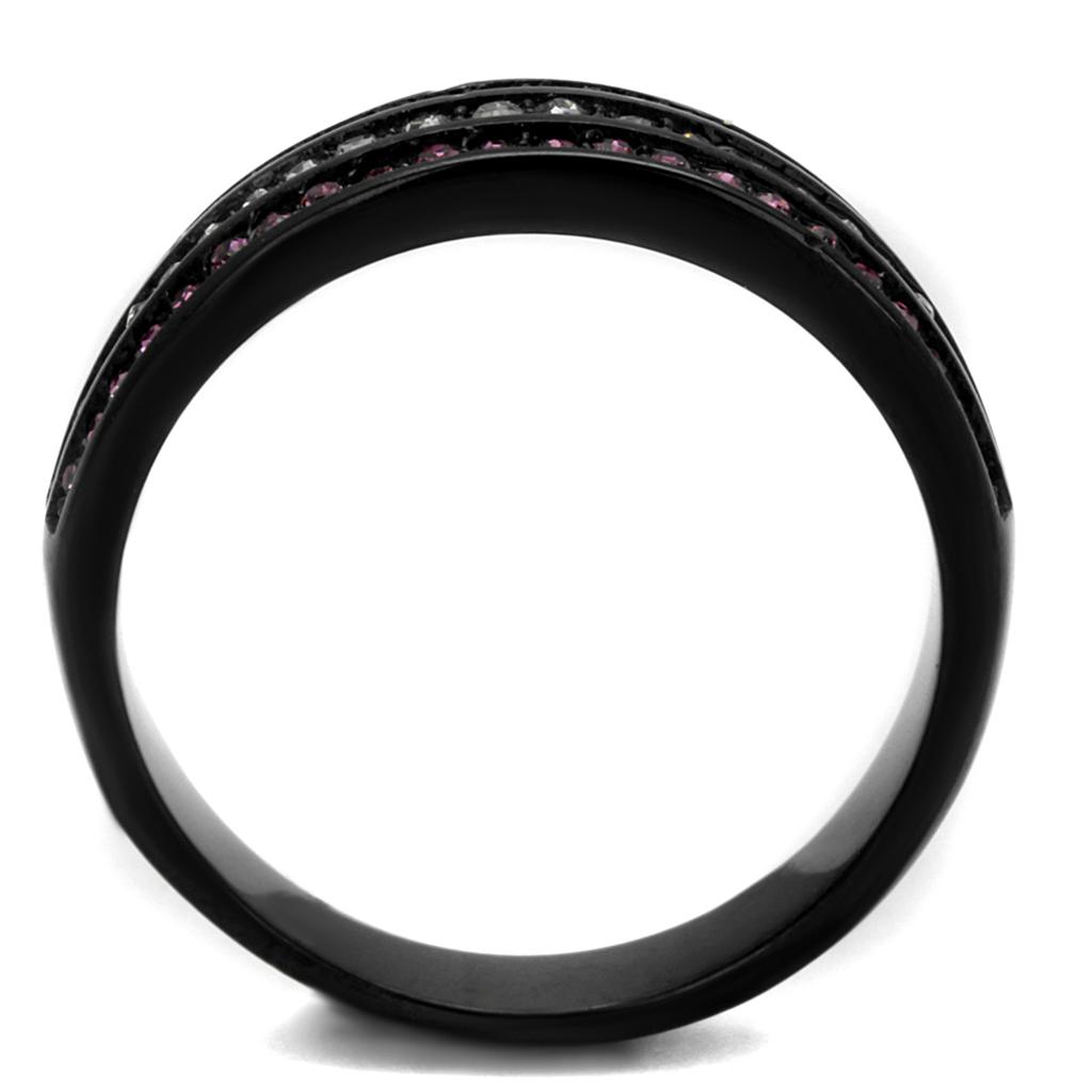 TK2366 - IP Black(Ion Plating) Stainless Steel Ring with Top Grade Crystal  in Amethyst-2