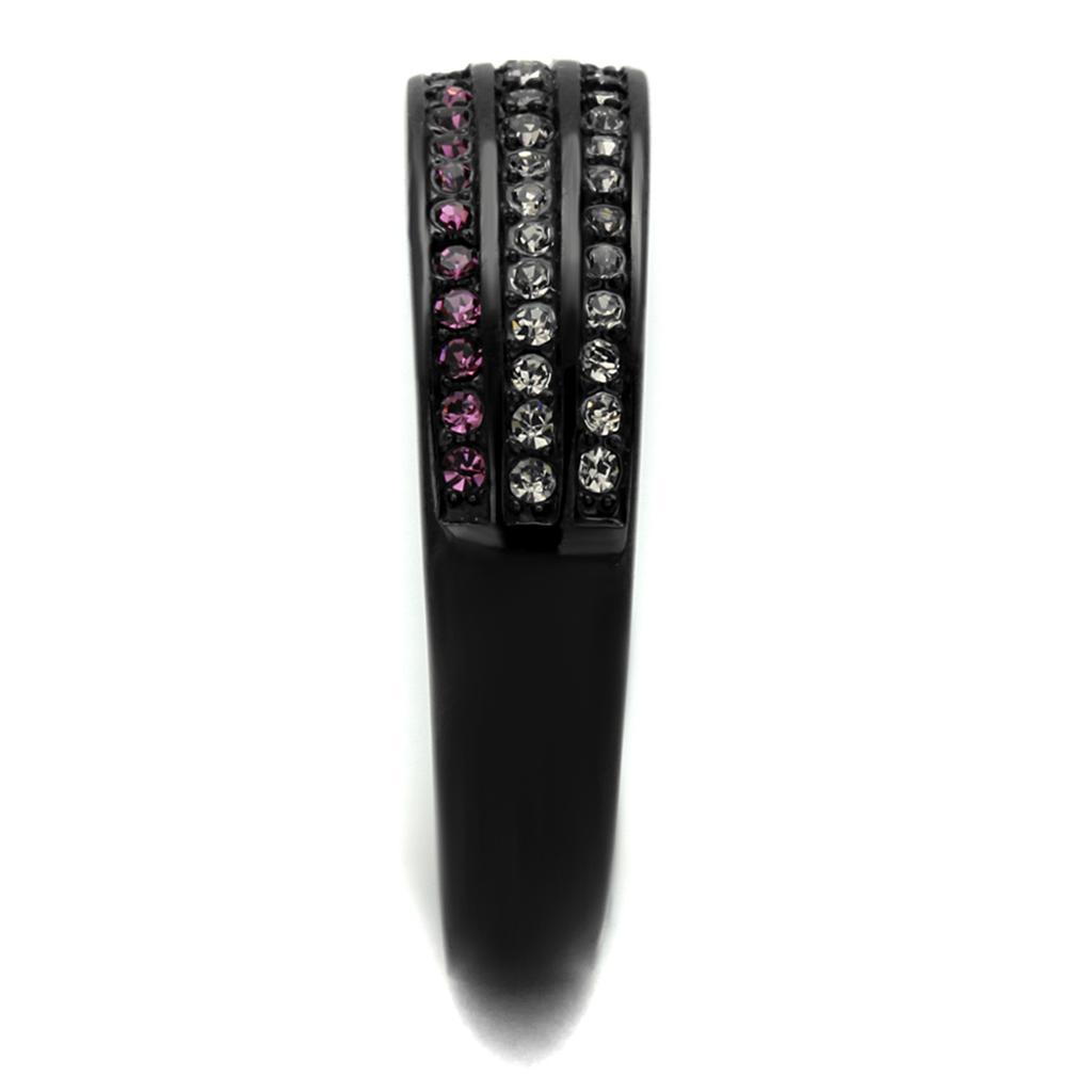 TK2366 - IP Black(Ion Plating) Stainless Steel Ring with Top Grade Crystal  in Amethyst-3
