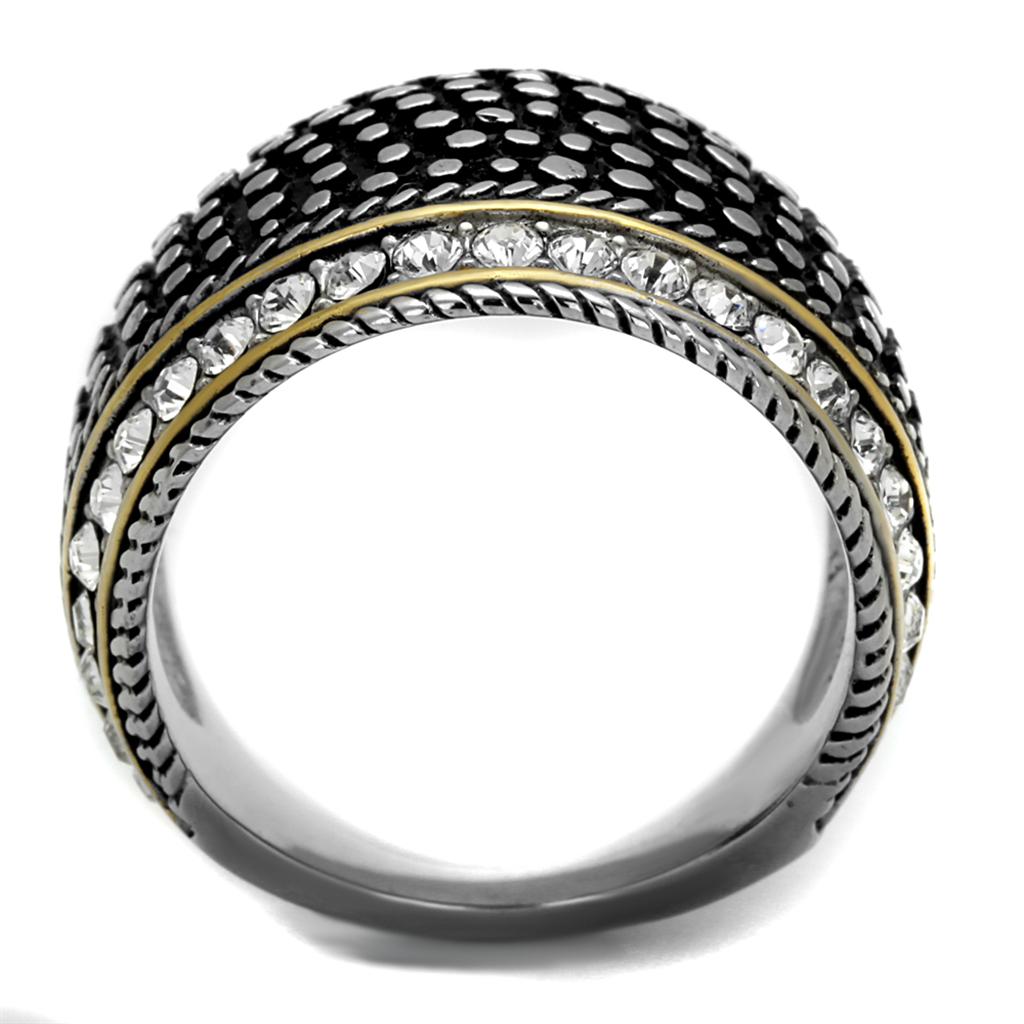 TK2369 - Two-Tone IP Gold (Ion Plating) Stainless Steel Ring with Top Grade Crystal  in Clear-2