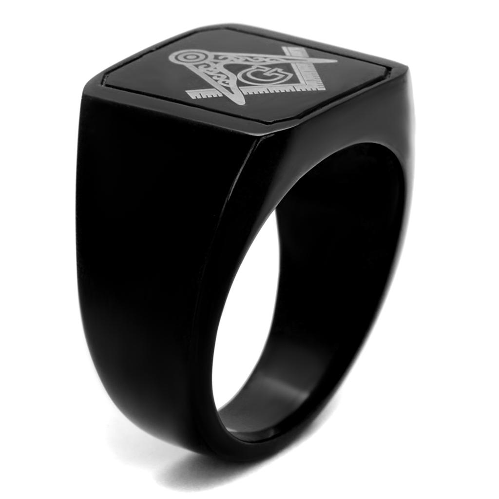 TK2371 - IP Black(Ion Plating) Stainless Steel Ring with No Stone-2