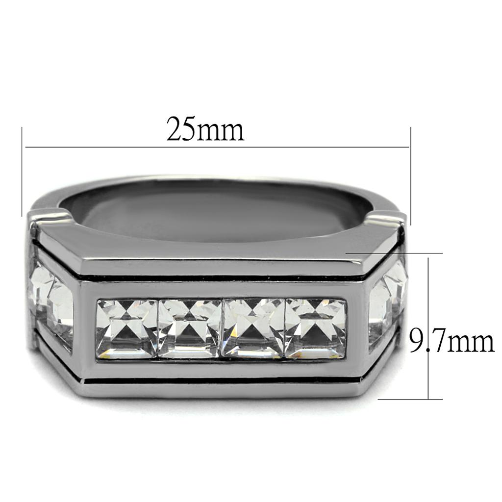 TK2376 - High polished (no plating) Stainless Steel Ring with Top Grade Crystal  in Clear-1