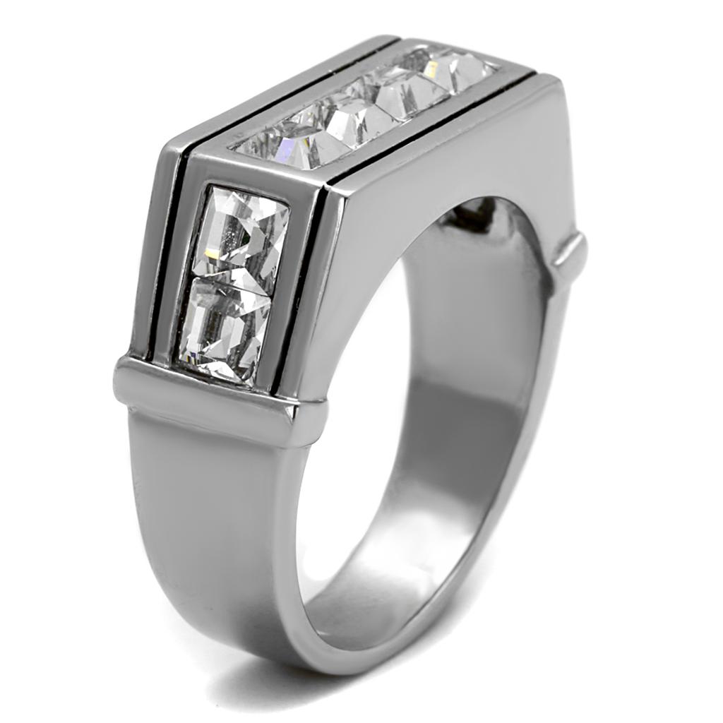 TK2376 - High polished (no plating) Stainless Steel Ring with Top Grade Crystal  in Clear-3
