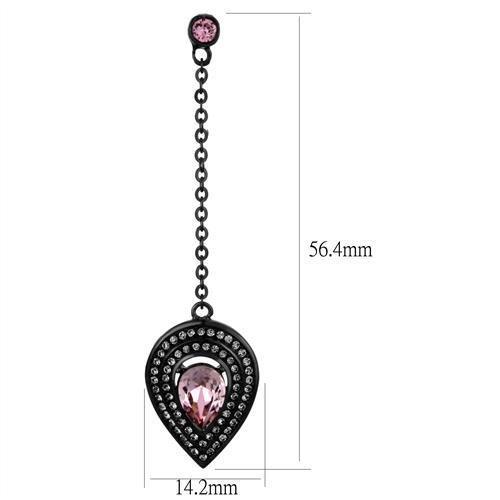 TK2380 - IP Black(Ion Plating) Stainless Steel Earrings with Top Grade Crystal  in Light Rose-1