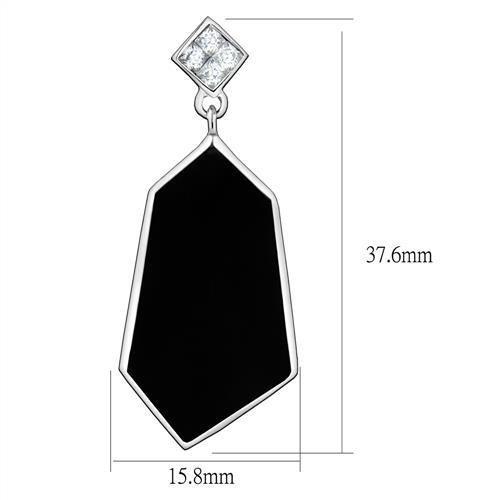 TK2382 - High polished (no plating) Stainless Steel Earrings with AAA Grade CZ  in Clear-1