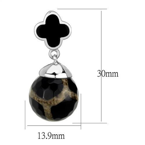 TK2383 - High polished (no plating) Stainless Steel Earrings with Synthetic Onyx in Multi Color-1