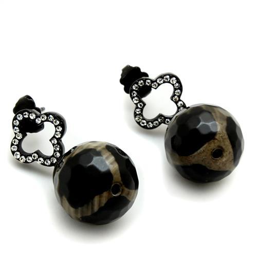 TK2384 - IP Black(Ion Plating) Stainless Steel Earrings with Synthetic Onyx in Multi Color-2