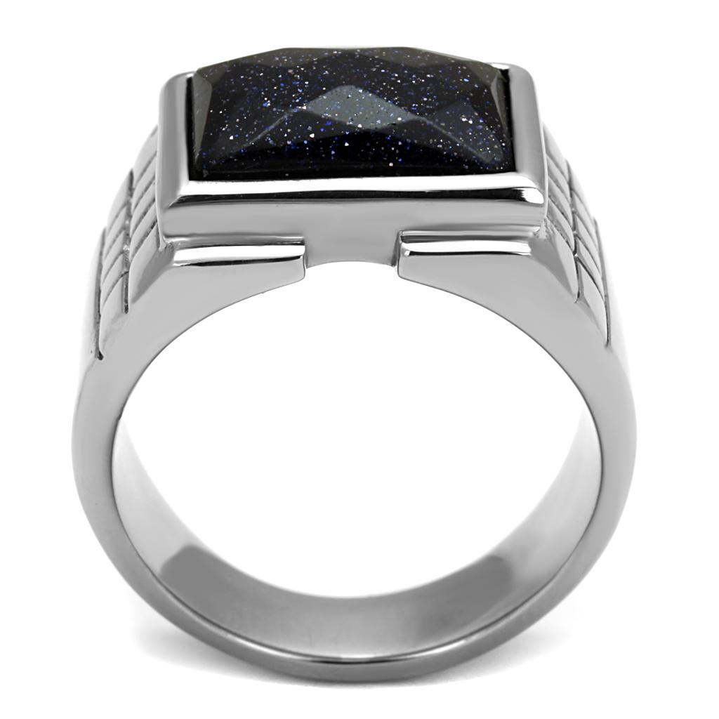 TK2399 - High polished (no plating) Stainless Steel Ring with Blue Sand  in Montana-2