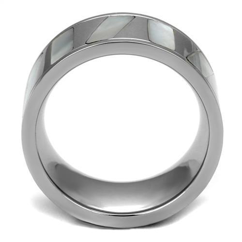 TK2401 - High polished (no plating) Stainless Steel Ring with Precious Stone Conch in White-2