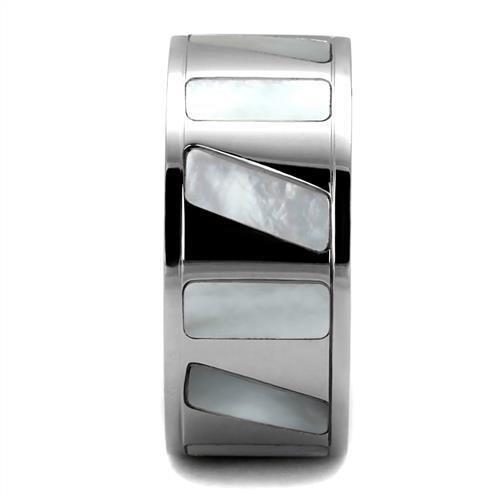TK2401 - High polished (no plating) Stainless Steel Ring with Precious Stone Conch in White-3