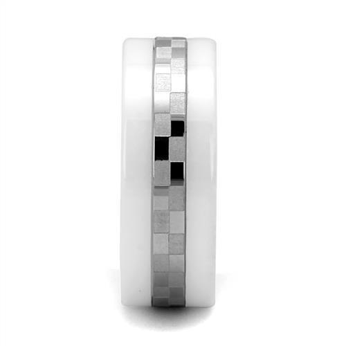 TK2403 - High polished (no plating) Stainless Steel Ring with Ceramic  in White-3