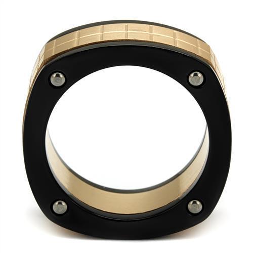 TK2406 - Three Tone (IP Rose Gold & IP Black & High Polished) Stainless Steel Ring with No Stone-2