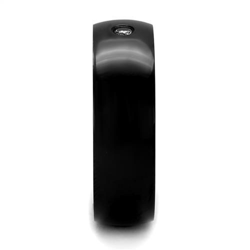 TK2409 - IP Black(Ion Plating) Stainless Steel Ring with AAA Grade CZ  in Clear-3