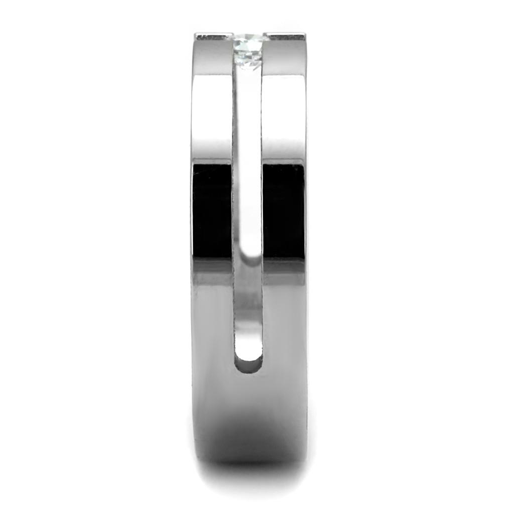 TK2412 - High polished (no plating) Stainless Steel Ring with AAA Grade CZ  in Clear-3