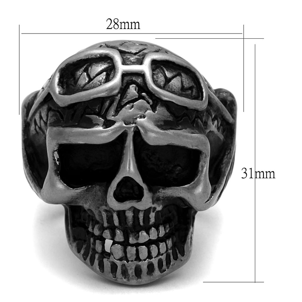 TK2414 - Antique Silver Stainless Steel Ring with Epoxy  in Jet-1
